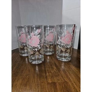 Vintage Cottagecore Water Glasses, Red Rose Decal Design